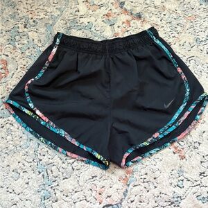 Nike Black Women's Athletic Shorts with Teal and Pink Floral Trim